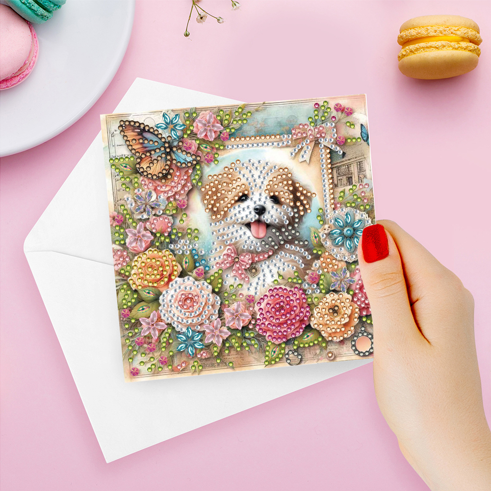 6Pcs DIY Diamond Painting Greeting Card - Dog Garden