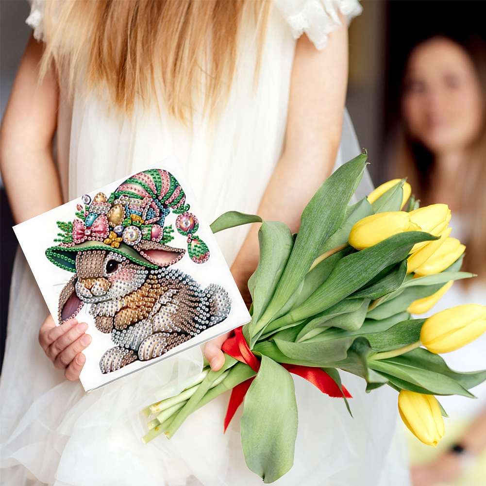 6Pcs DIY Diamond Painting Greeting Card - Easter Bunny