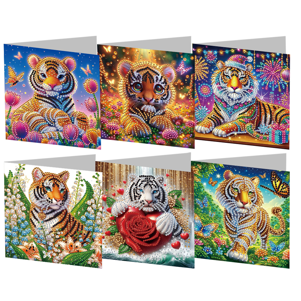 6Pcs DIY Diamond Painting Greeting Card - Tiger
