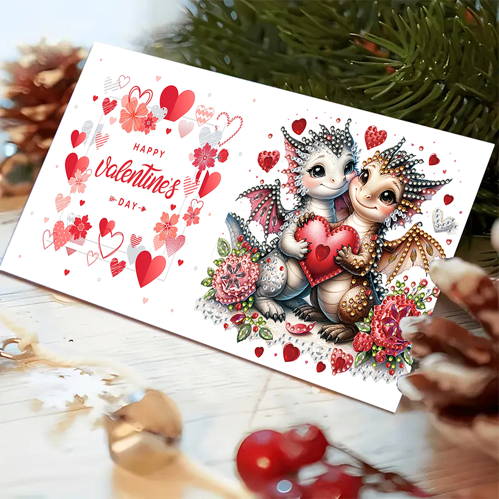 6Pcs DIY Diamond Painting Greeting Card - Valentines Day Dinosaur