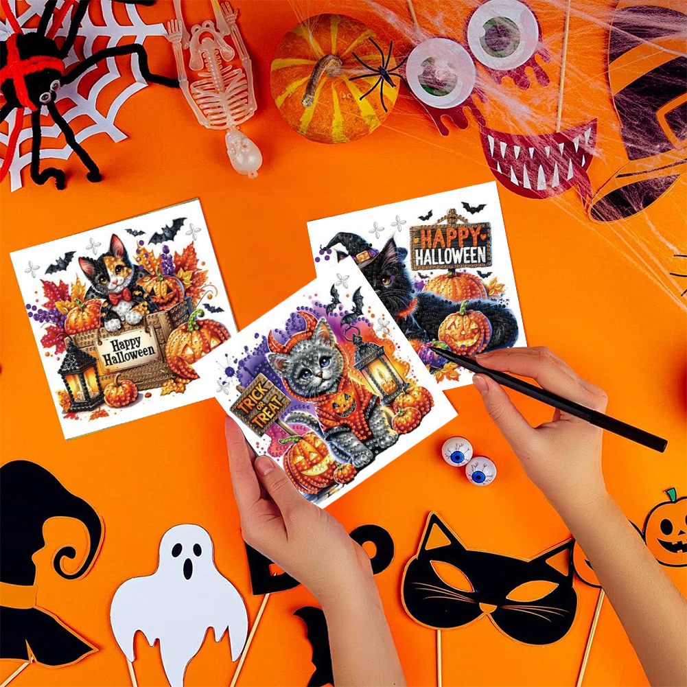6Pcs DIY Diamond Painting Greeting Card - Halloween Cat