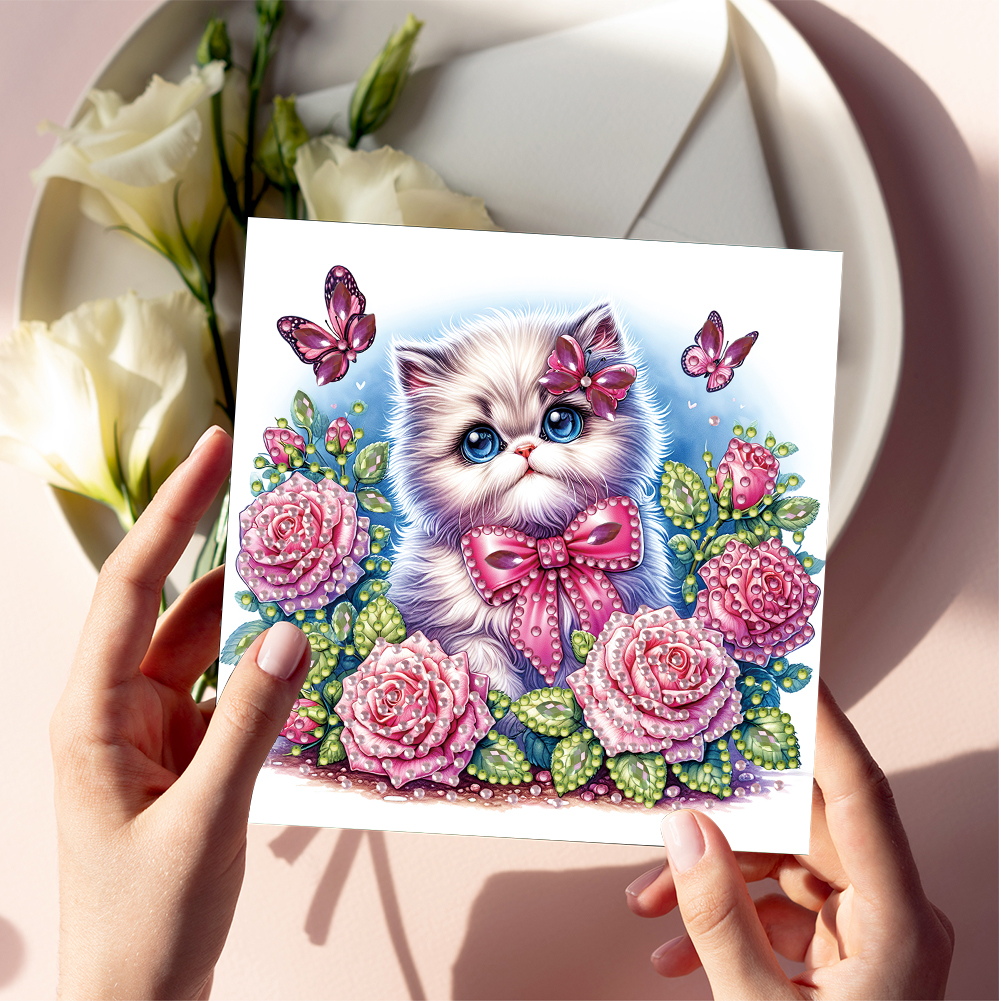 6Pcs DIY Diamond Painting Greeting Card - Cat