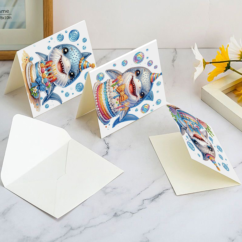6Pcs DIY Diamond Painting Birthday Greeting Card - Shark for Family Friends