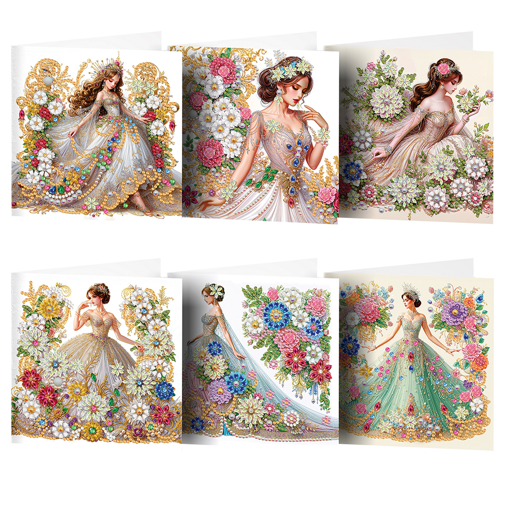6Pcs DIY Diamond Painting Greeting Card - Dress Girl