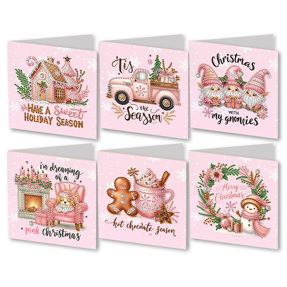 (Limited Stock)6Pcs DIY Diamond Painting Greeting Card - Pink Christmas