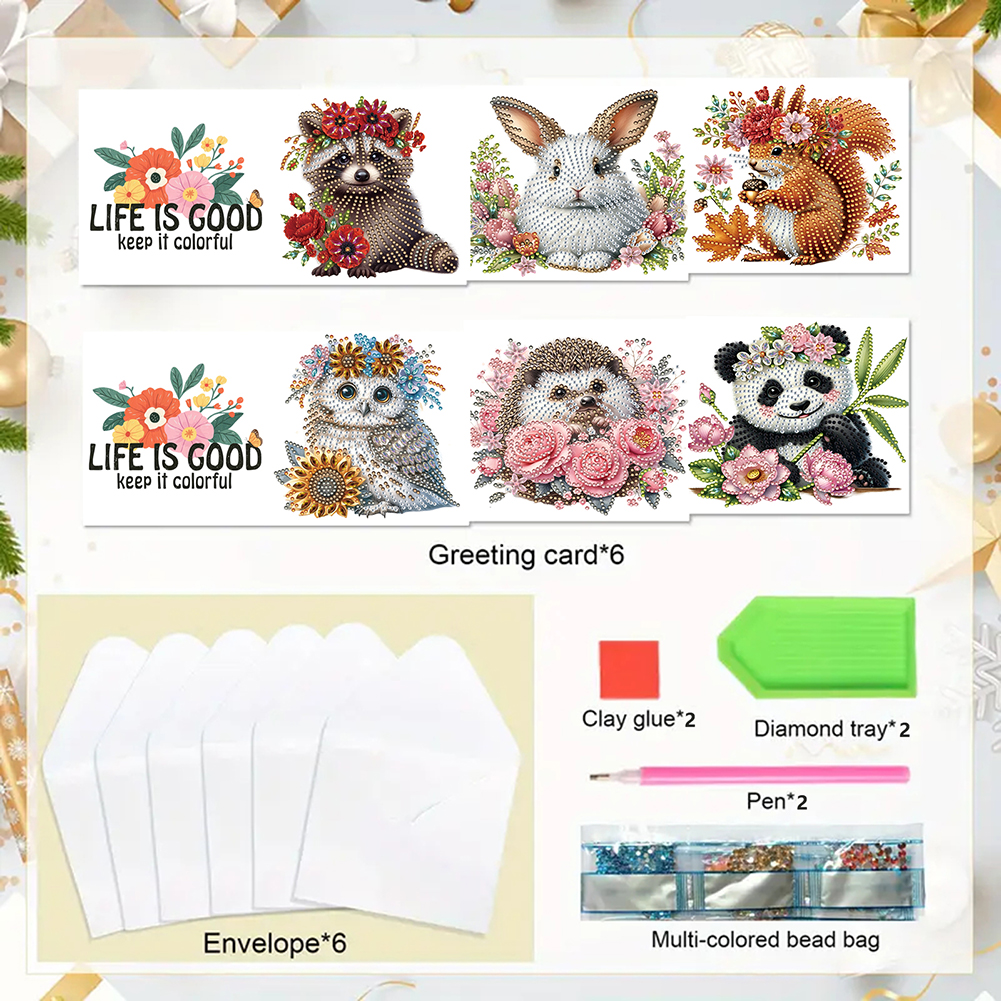 6Pcs DIY Diamond Painting Greeting Card - Animal