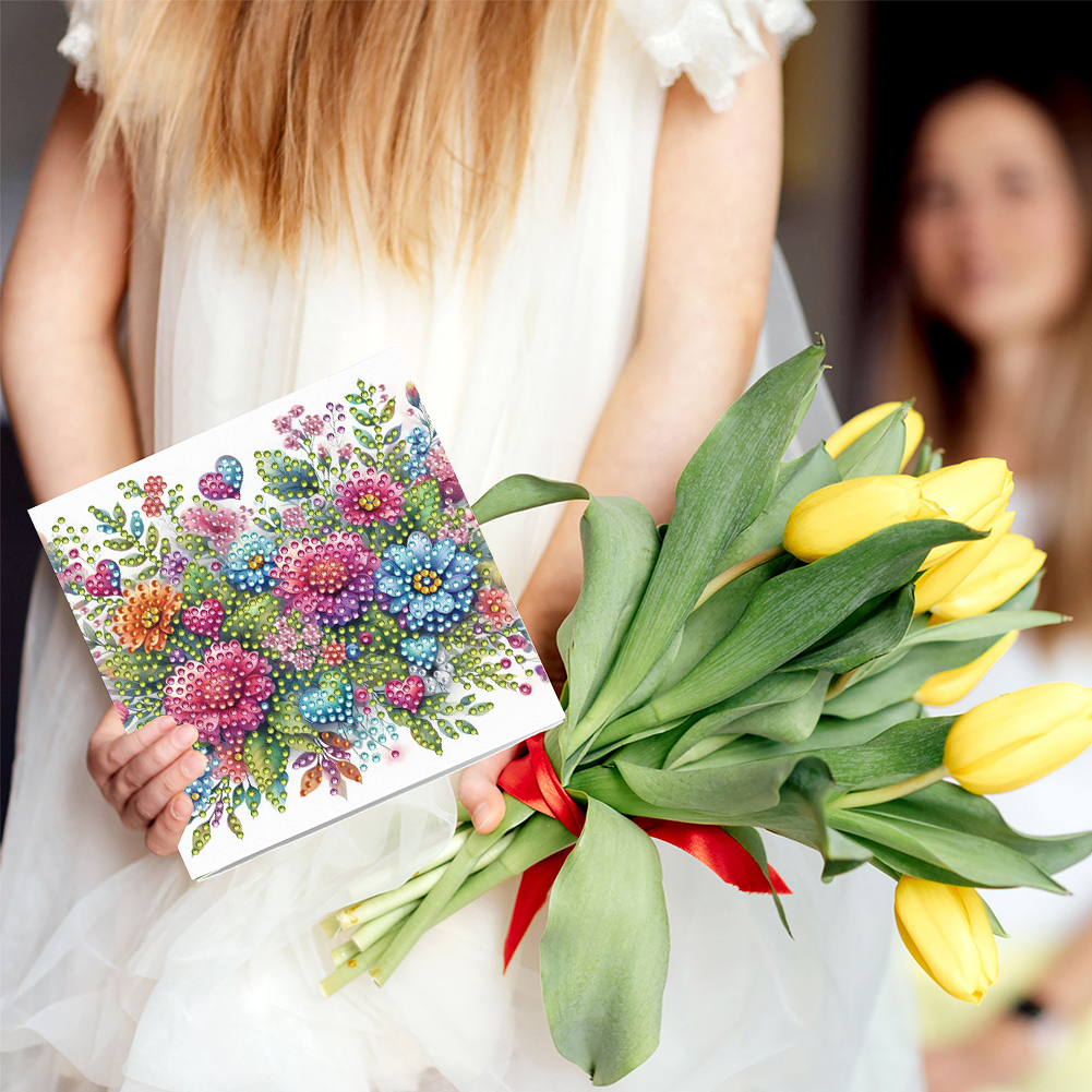 6Pcs DIY Diamond Painting Greeting Card - Flowers