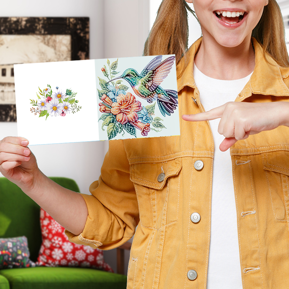 6Pcs DIY Diamond Painting Greeting Card - Hummingbird