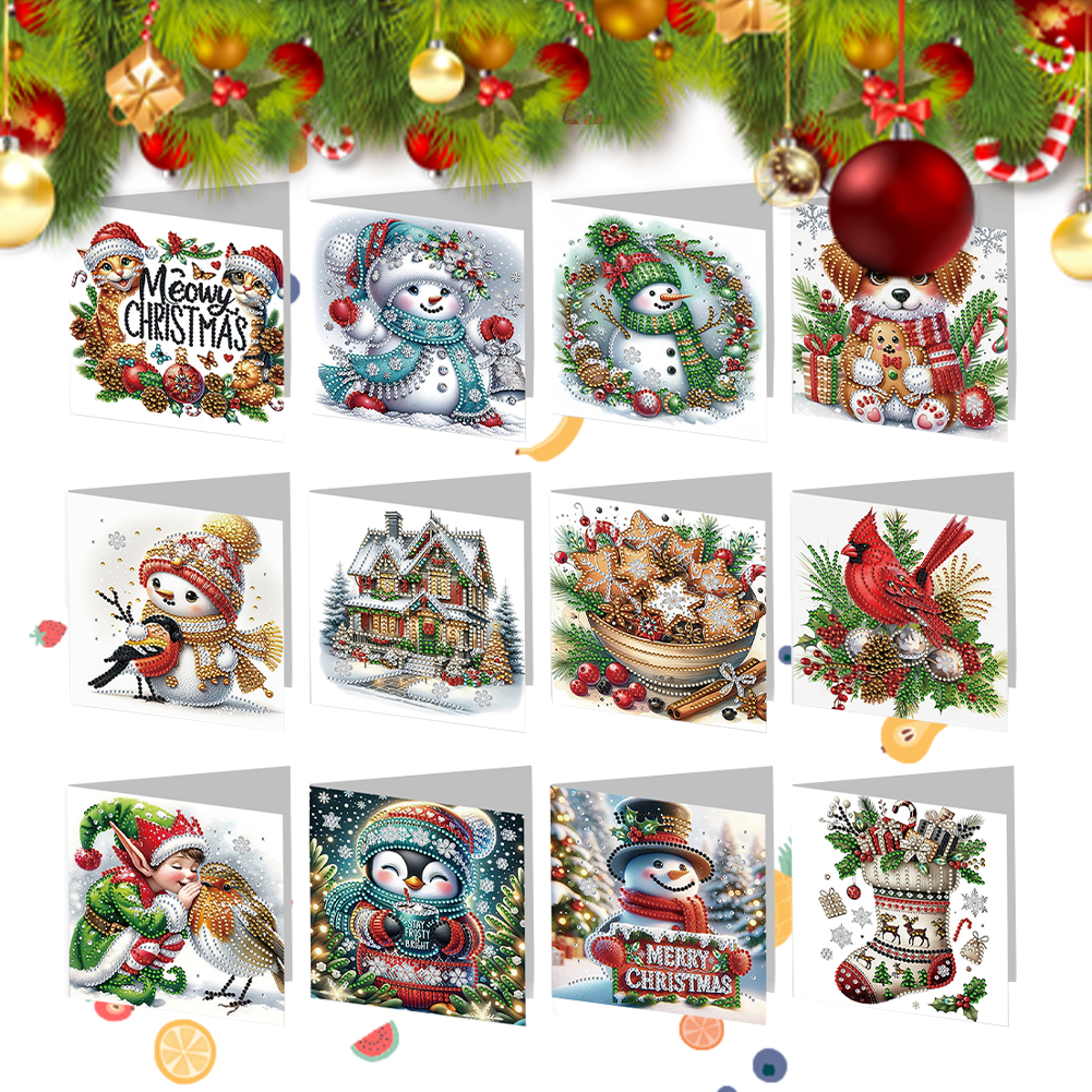 12Pcs DIY Diamond Painting Greeting Card - Winter Christmas
