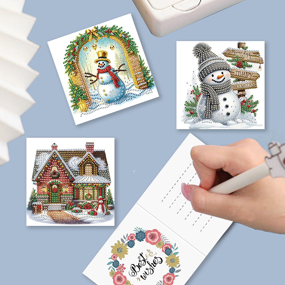 12Pcs DIY Diamond Painting Greeting Card - Christmas Snowman