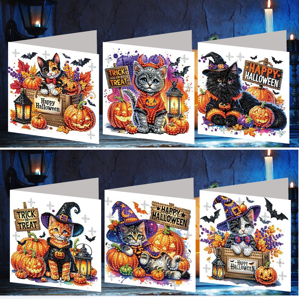 6Pcs DIY Diamond Painting Greeting Card - Halloween Cat