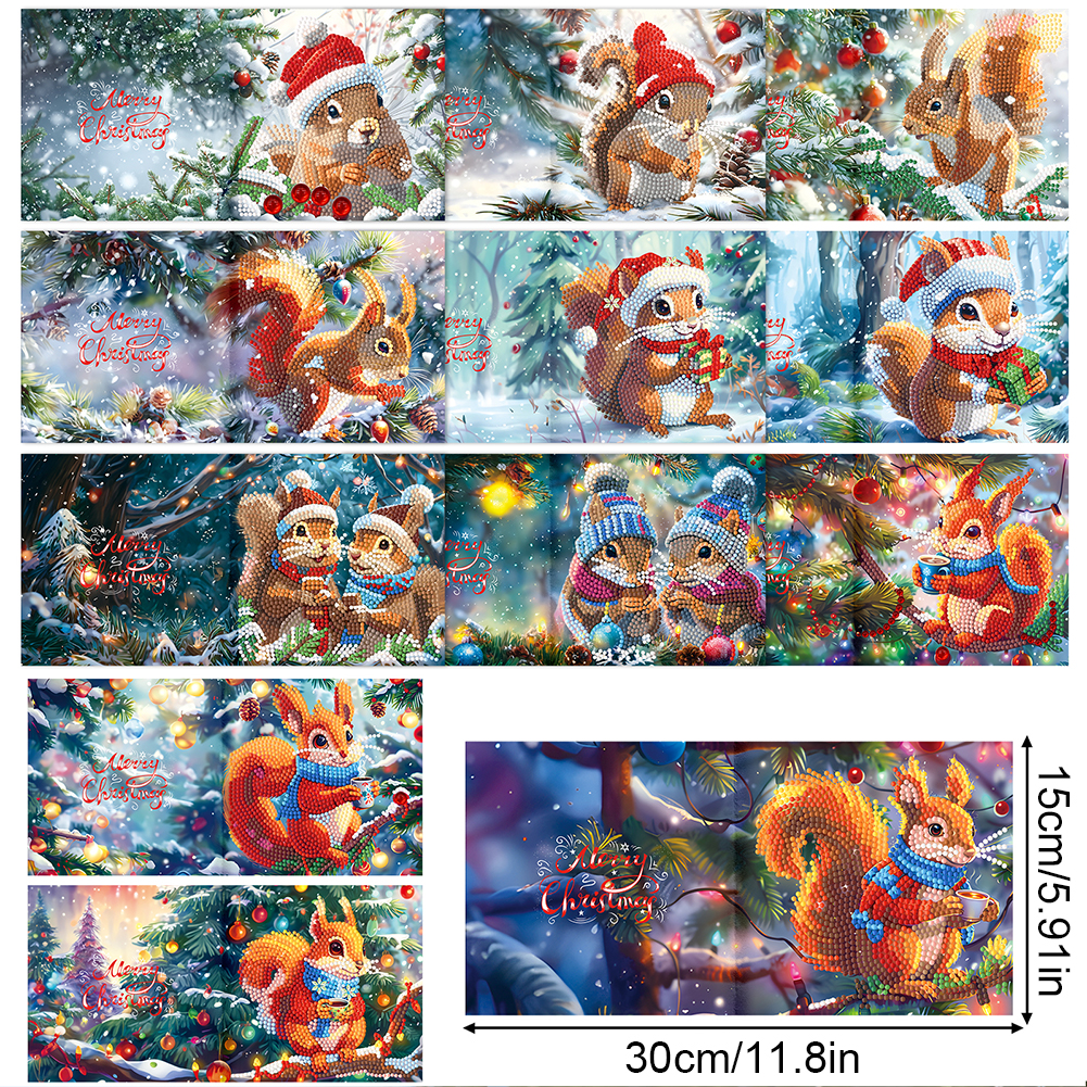 12Pcs DIY Diamond Painting Greeting Card -  Christmas Squirrel