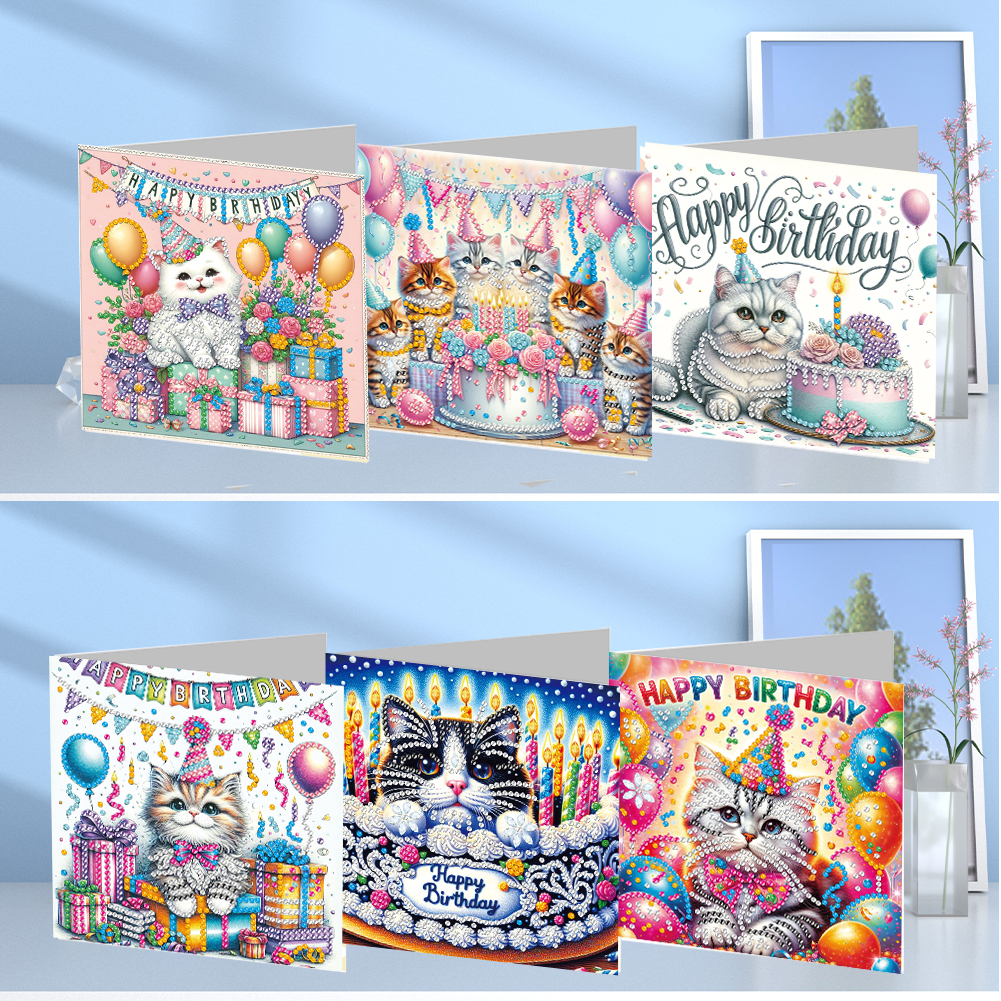 6Pcs DIY Diamond Painting Greeting Card - Birthday