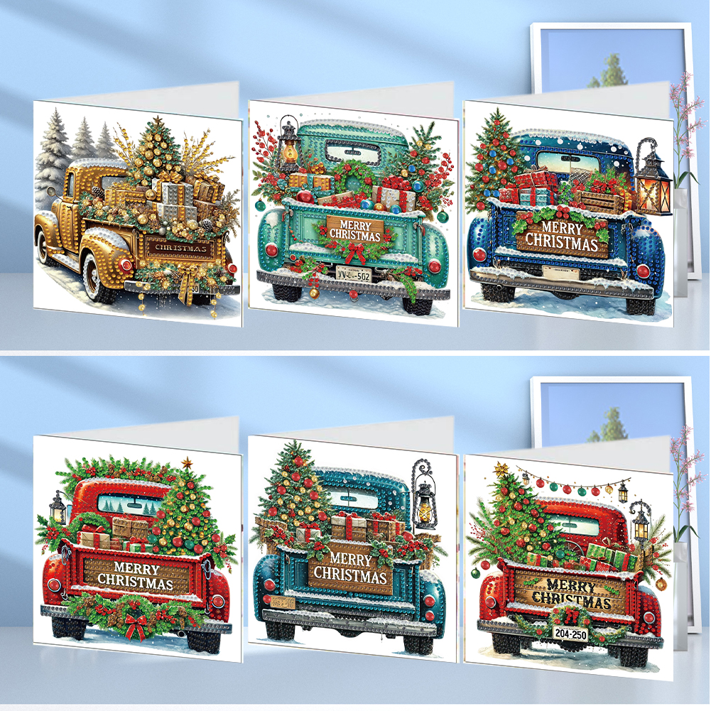 6Pcs DIY Diamond Painting Greeting Card - Xmas Car