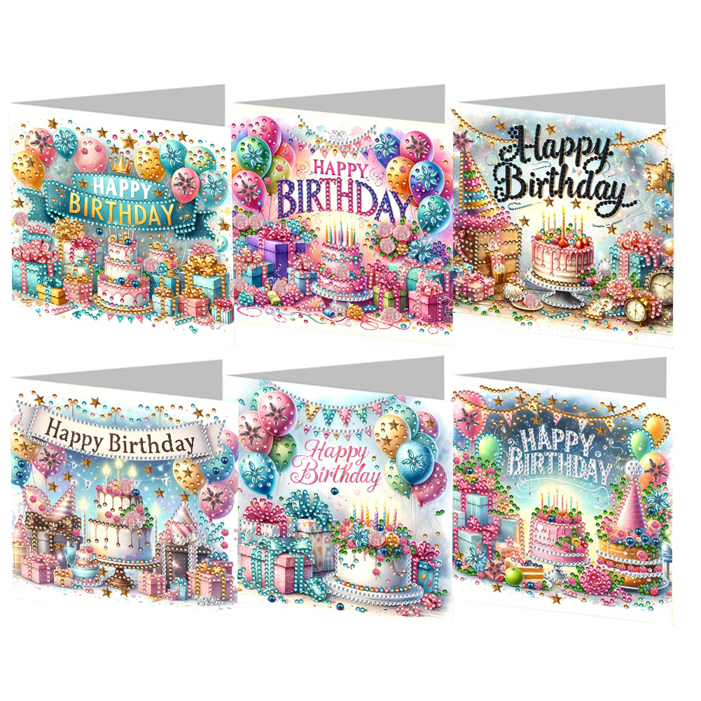 6Pcs DIY Diamond Painting Greeting Card - Birthday