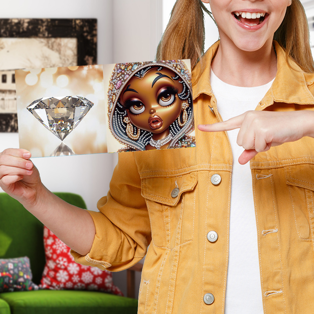 6Pcs DIY Diamond Painting Birthday Greeting Card - Black Girl for Adults