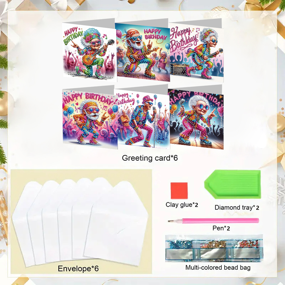 6Pcs DIY Diamond Painting Greeting Card - Birthday Music