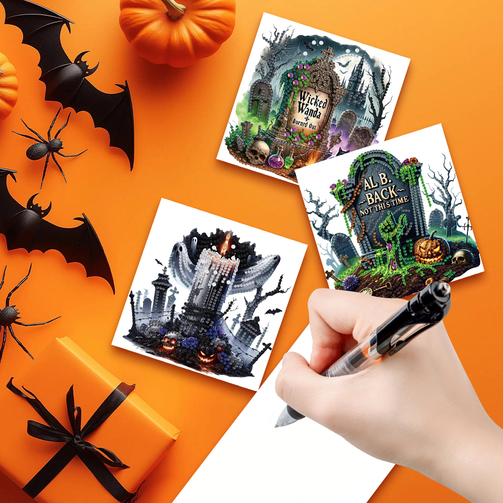 6Pcs DIY Diamond Painting Greeting Card - Halloween Designs
