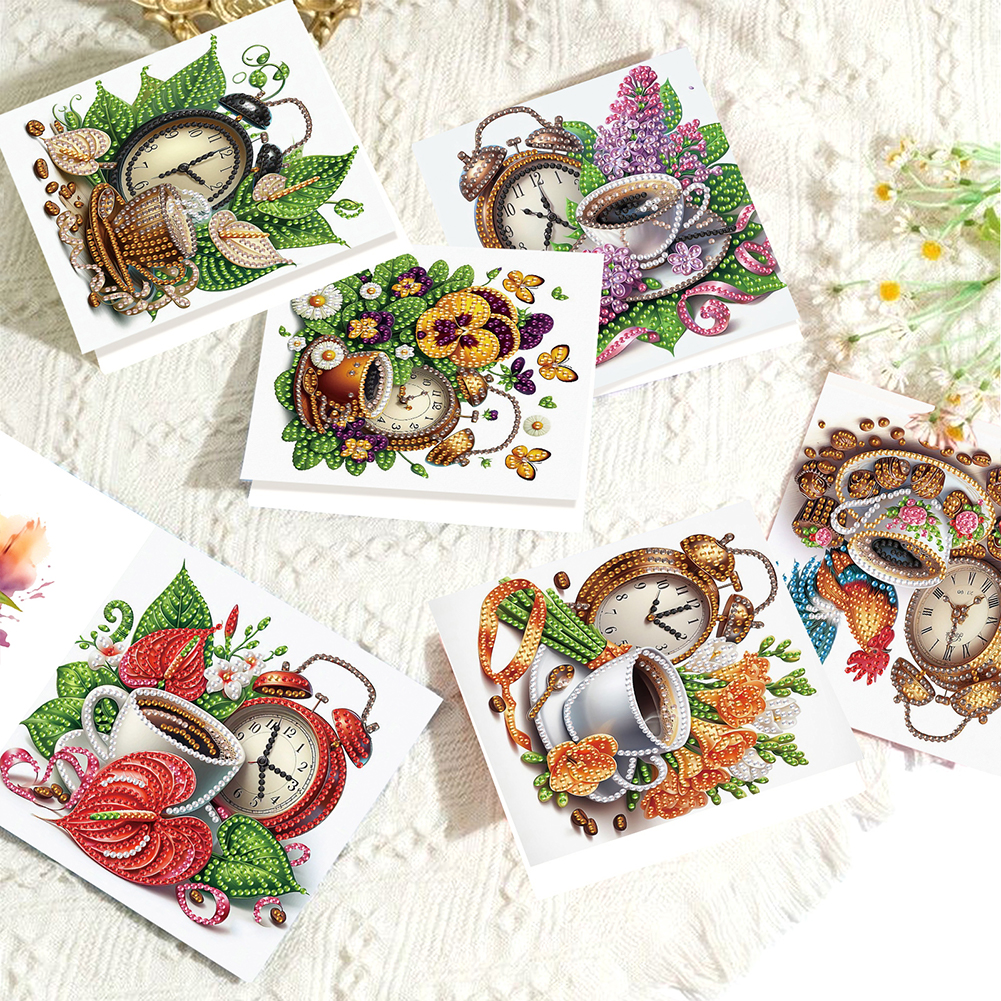 6Pcs DIY Diamond Painting Birthday Greeting Card - Coffee Afternoon Tea