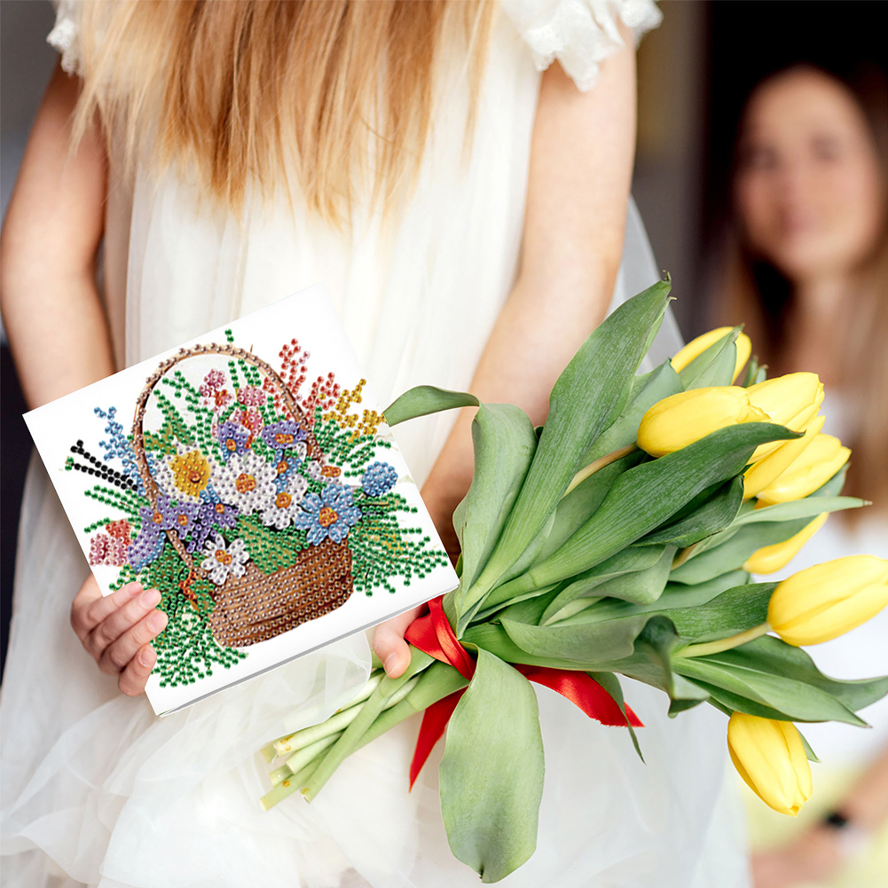 6Pcs DIY Diamond Painting Greeting Card - Flower Basket