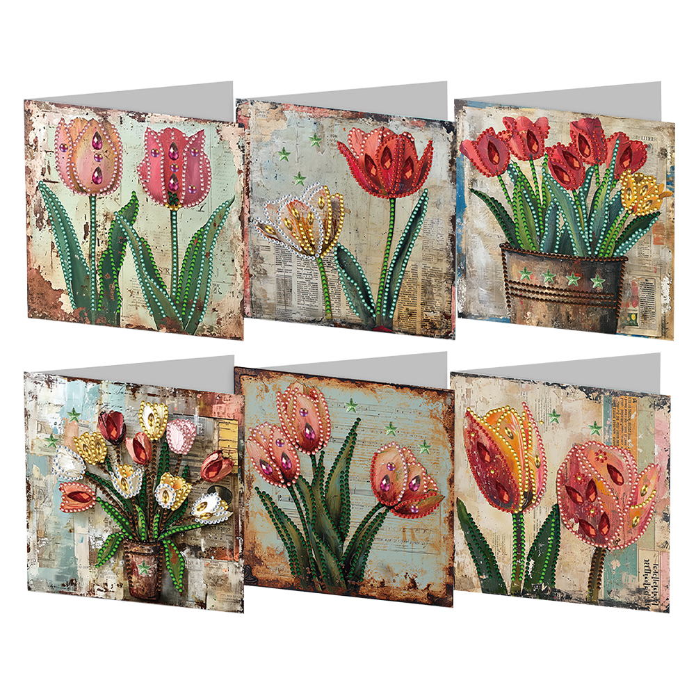 6pcs DIY Diamond Painting Greeting Card - Retro Tulip
