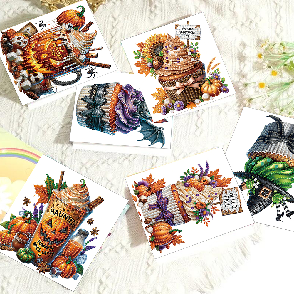 6Pcs DIY Diamond Painting Greeting Card - Halloween Designs