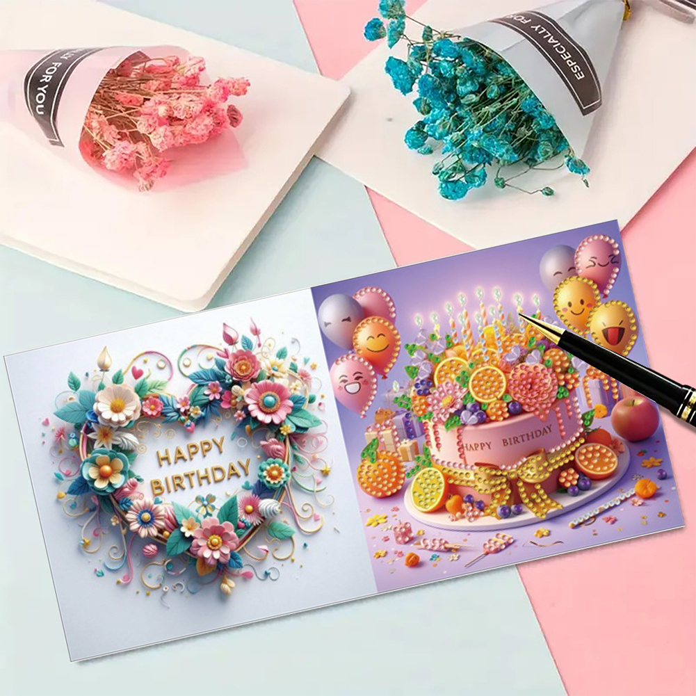 6Pcs DIY Diamond Painting Greeting Card - Birthday