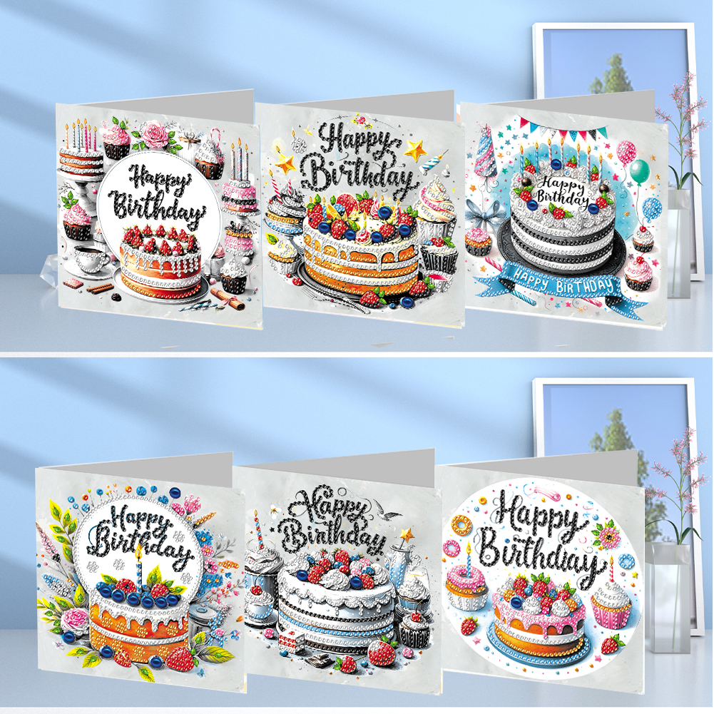 6Pcs DIY Diamond Painting Greeting Card - Birthday