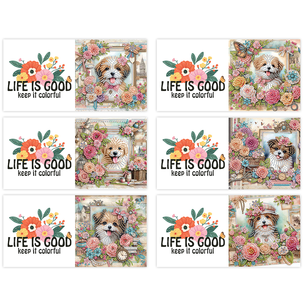 6Pcs DIY Diamond Painting Greeting Card - Dog Garden