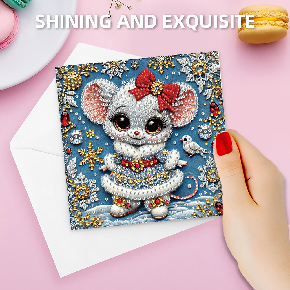 6Pcs DIY Diamond Painting Greeting Card - Xmas Mouse