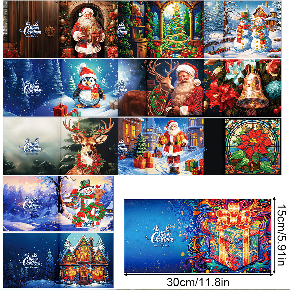 12Pcs DIY Diamond Painting Greeting Card - Christmas