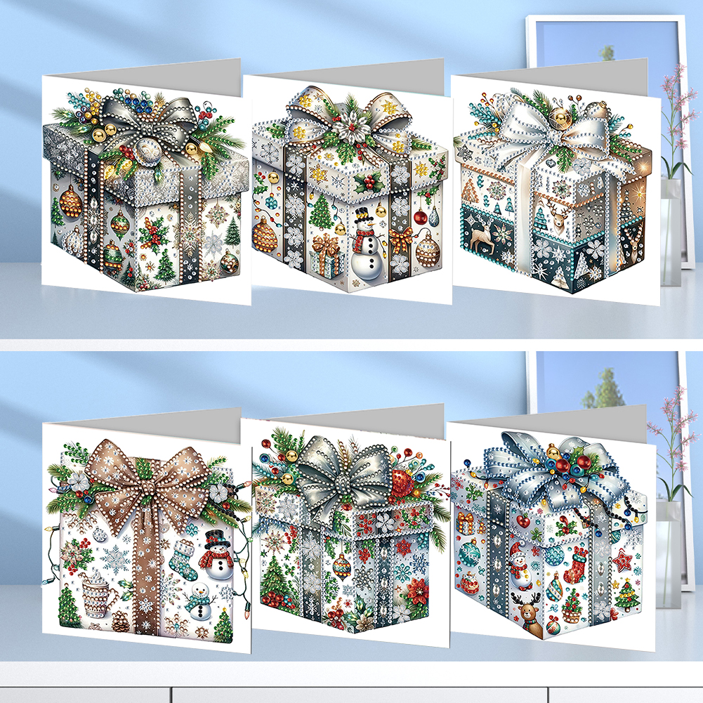 6pcs DIY Diamond Painting Greeting Card - Christmas Gift Box