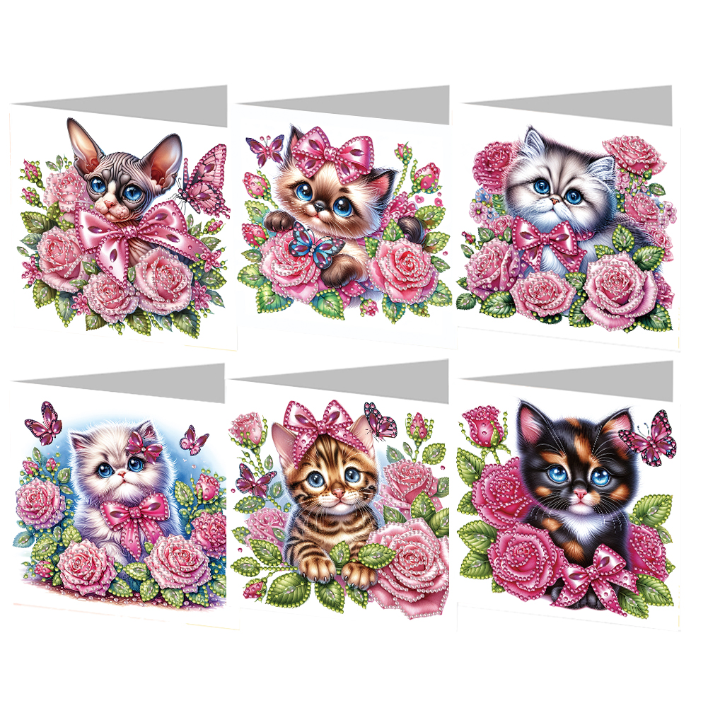6Pcs DIY Diamond Painting Greeting Card - Cat
