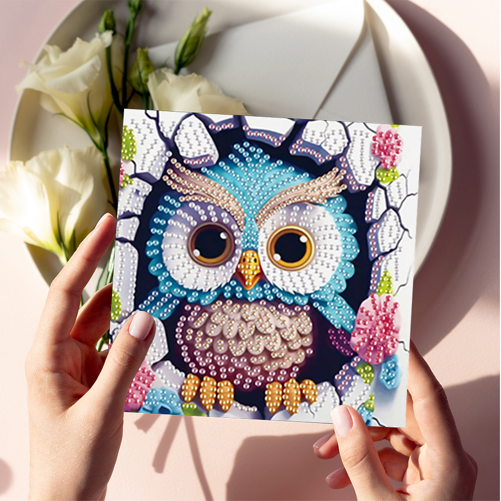 6Pcs DIY Diamond Painting Greeting Card - Owl Cat