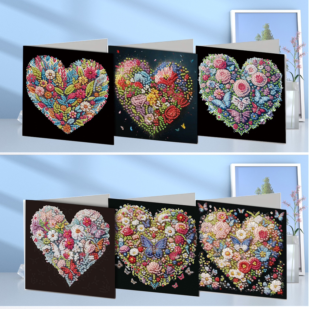 6Pcs DIY Diamond Painting Greeting Card - Heart Flower