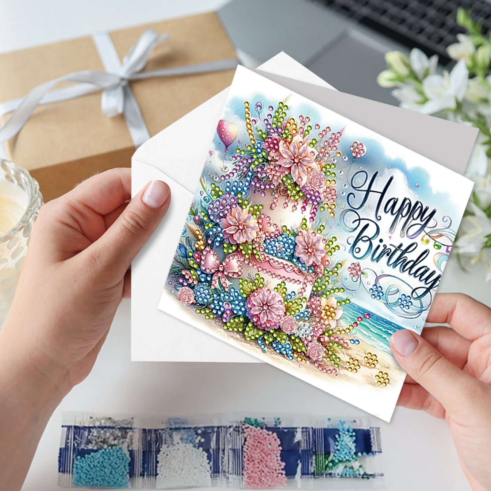 6Pcs DIY Diamond Painting Birthday Greeting Card - Happy Birthday