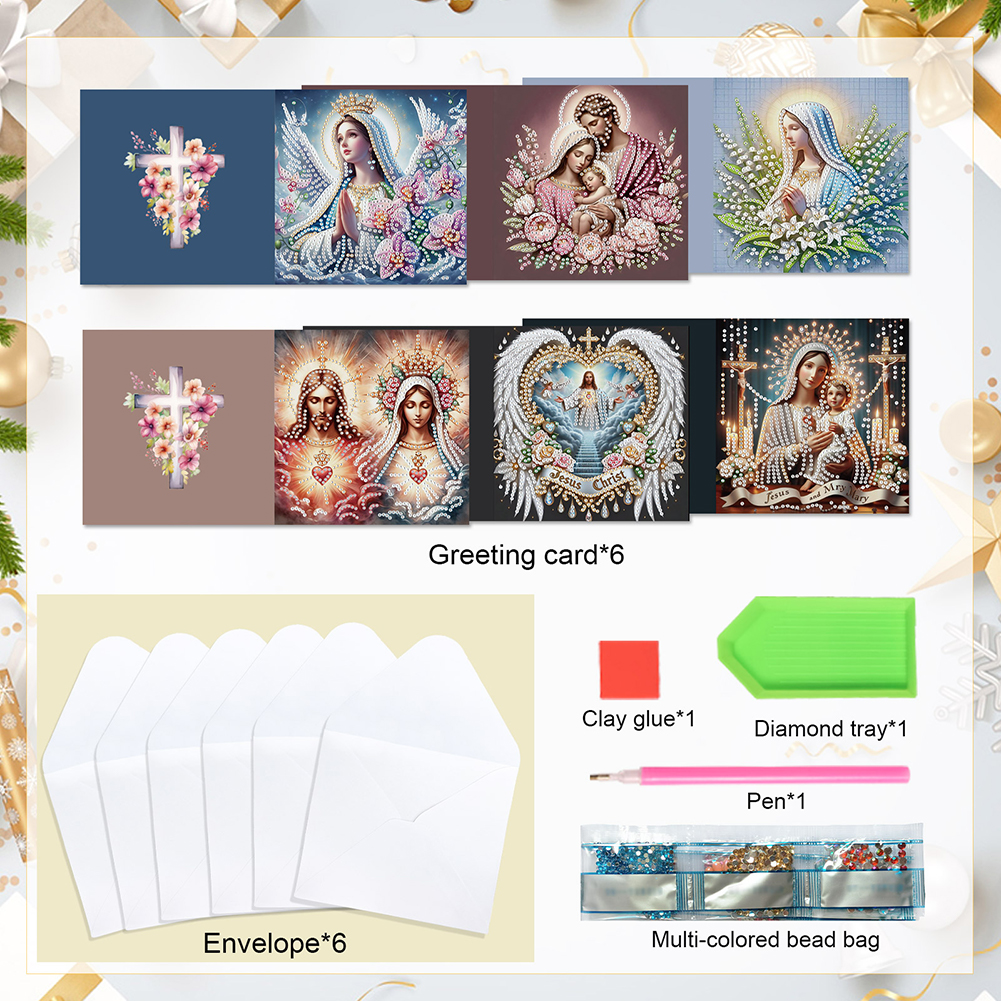 6Pcs DIY Diamond Painting Greeting Card - Holy Mother & Jesus