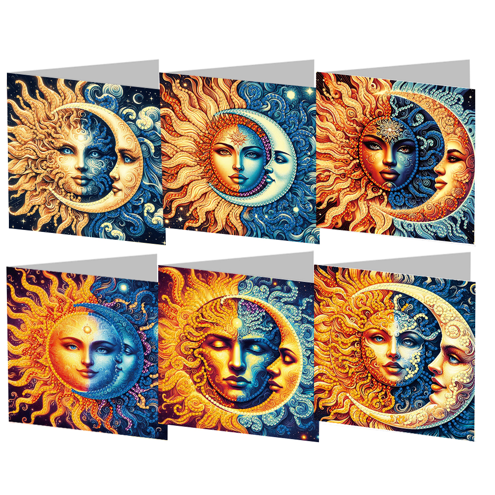 6Pcs DIY Diamond Painting Greeting Card - Moon Sun Family