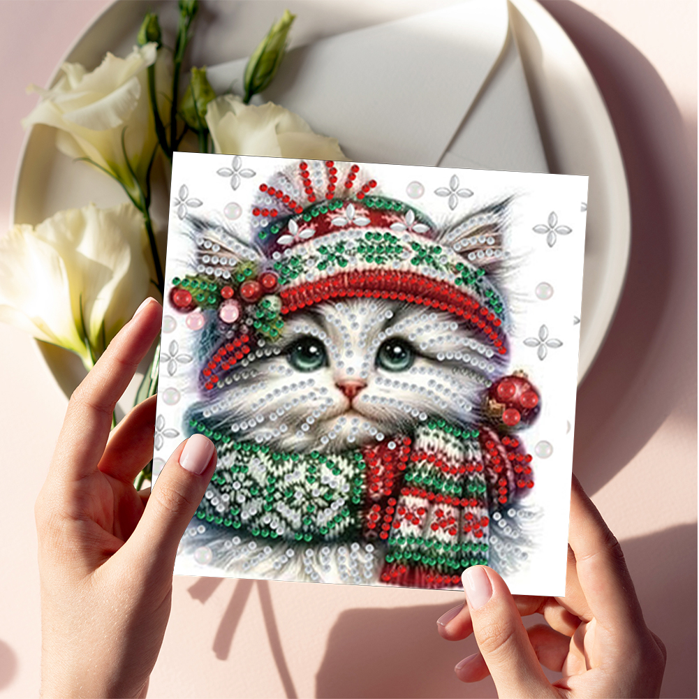 6Pcs DIY Diamond Painting Greeting Card - Christmas Cat
