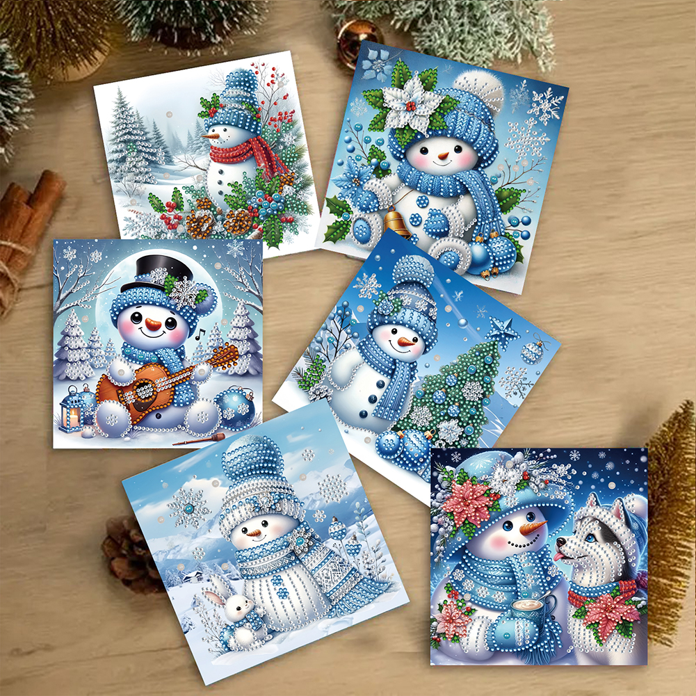 6Pcs DIY Diamond Painting Greeting Card - Xmas Snowman