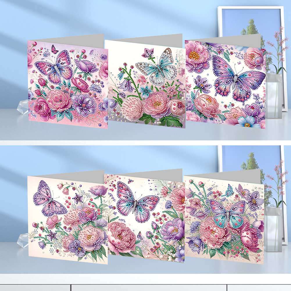 6pcs DIY Diamond Painting Greeting Card - Butterfly Rose