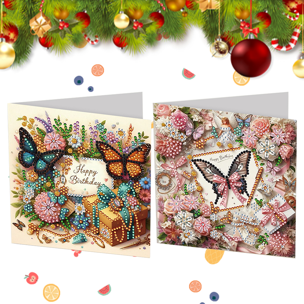 2Pcs DIY Diamond Painting Greeting Card - Butterfly Flower