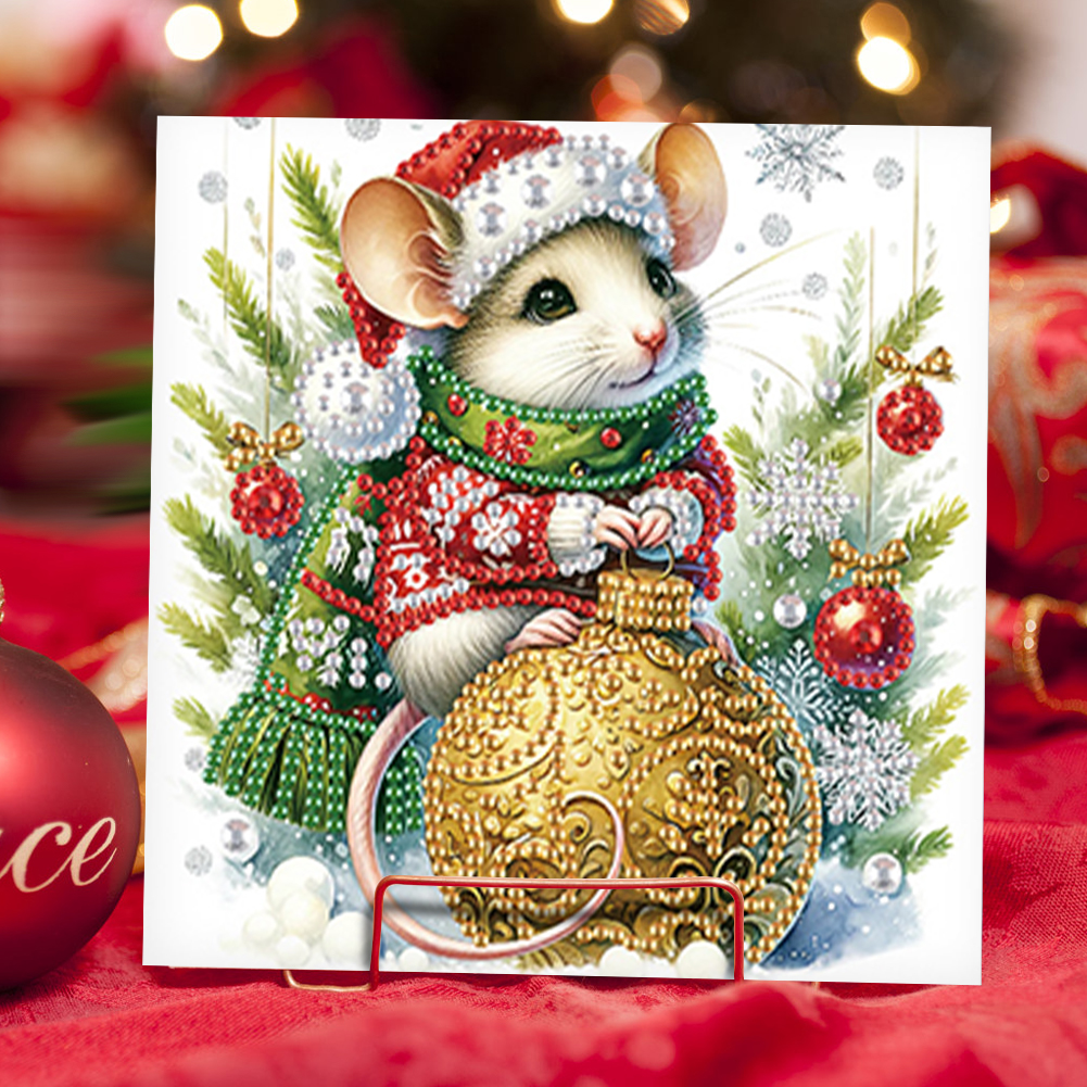 6Pcs DIY Diamond Painting Greeting Card - Xmas Mouse Yak