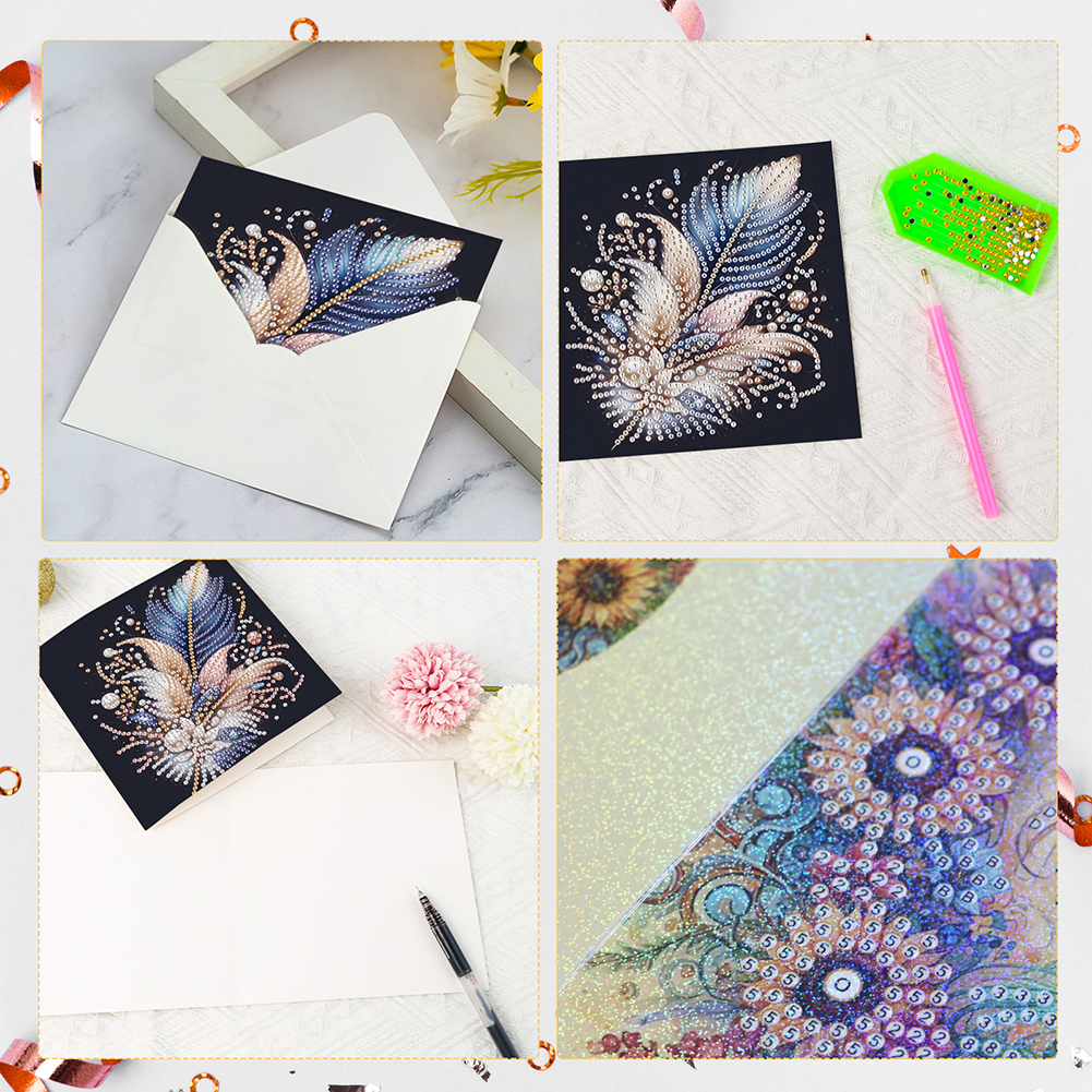 6Pcs DIY Diamond Painting Greeting Card - Feather