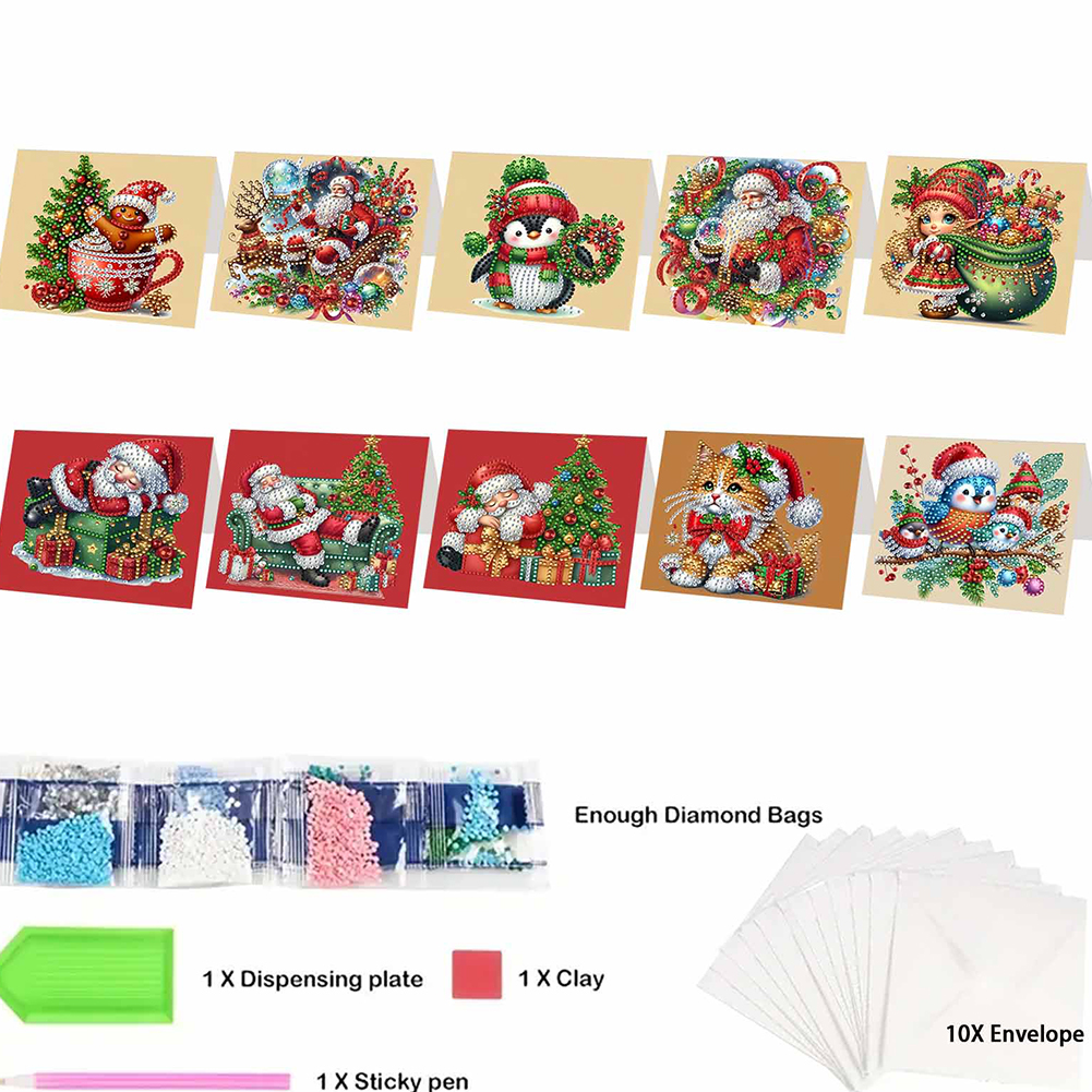 10Pcs DIY Diamond Painting Greeting Card - Christmas