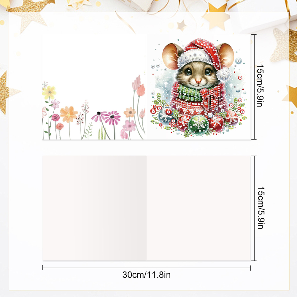 6Pcs DIY Diamond Painting Greeting Card - Xmas Mouse Yak