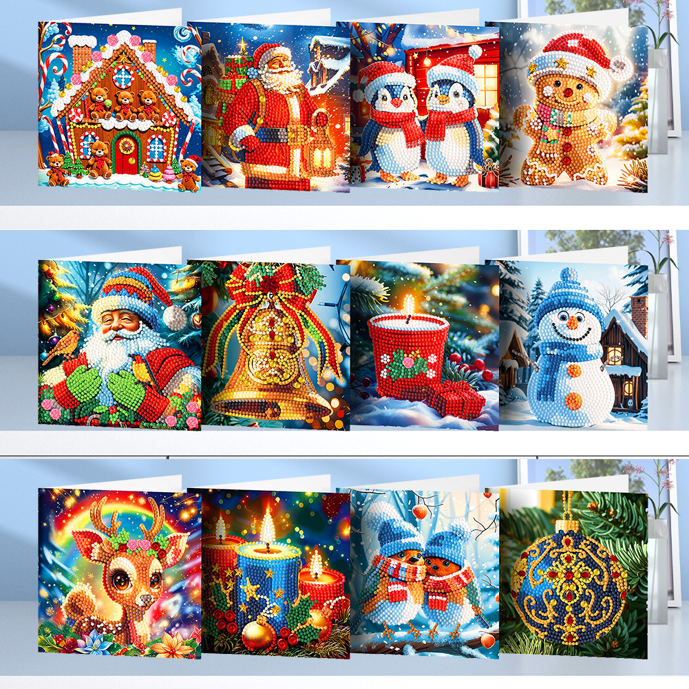 12Pcs DIY Diamond Painting Greeting Card - Christmas