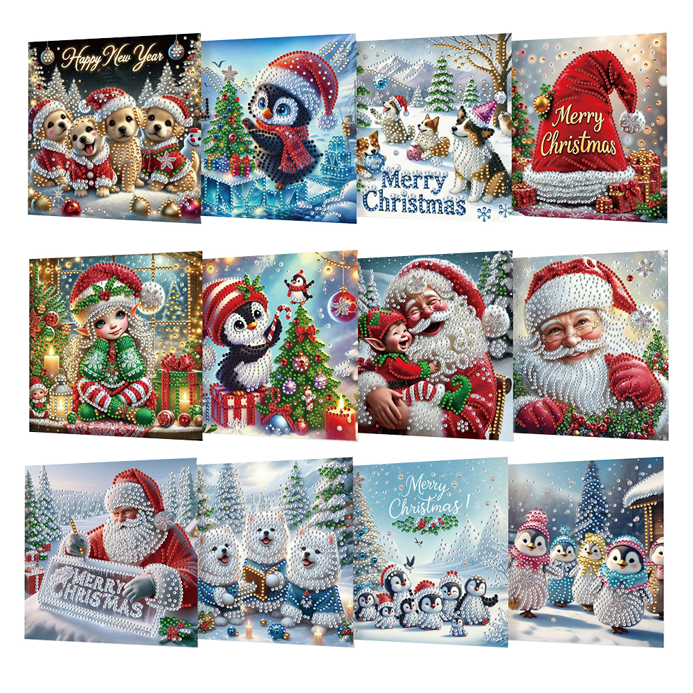 12Pcs DIY Diamond Painting Single-sided Greeting Card - Xmass