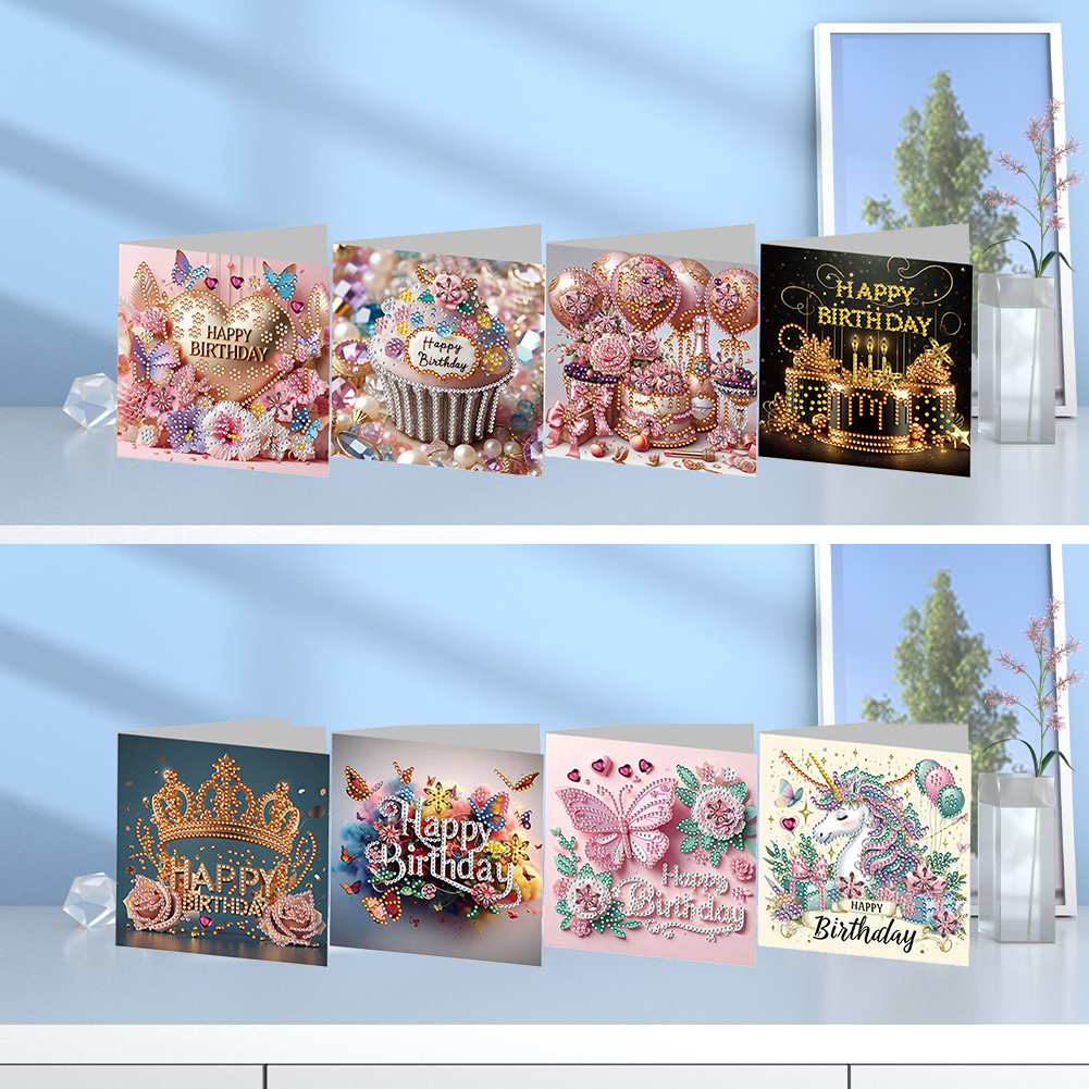 8Pcs DIY Diamond Painting Birthday Greeting Card - Birthday