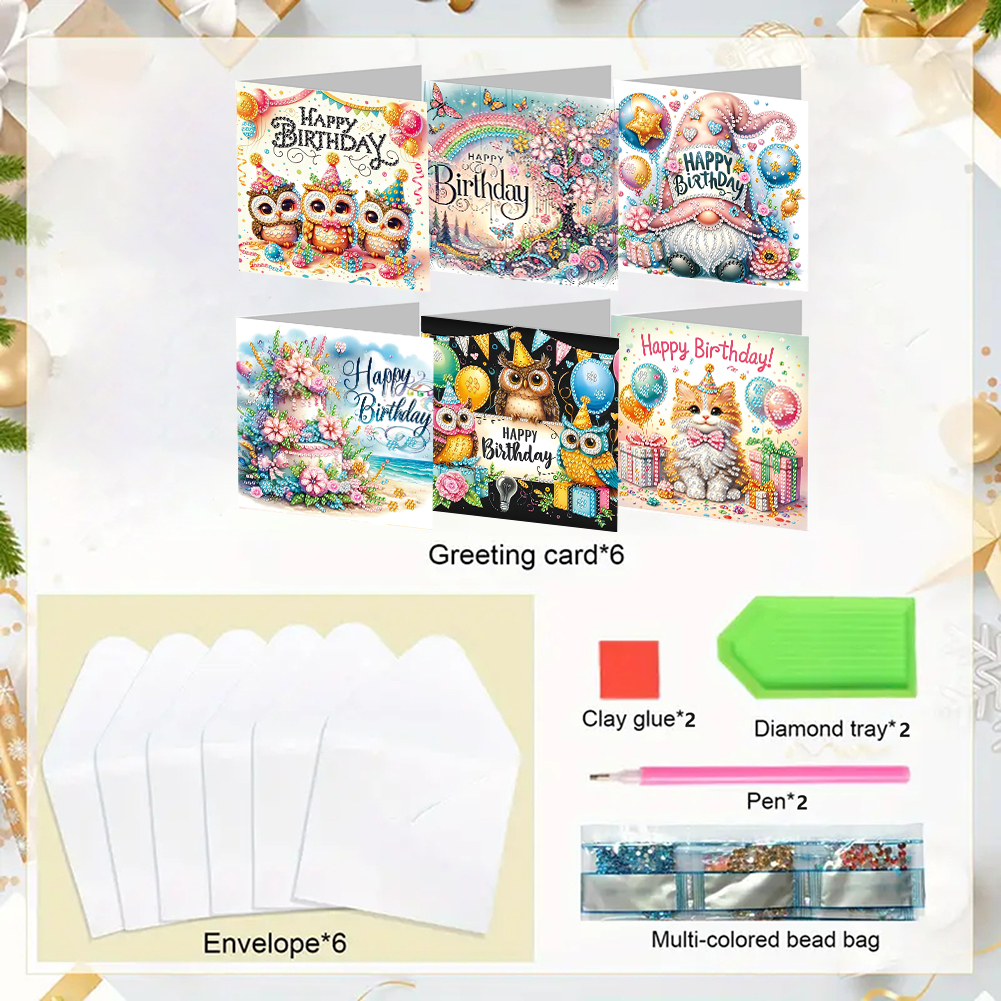 6Pcs DIY Diamond Painting Greeting Card - Birthday